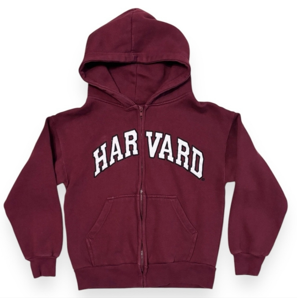 Red Zip-Up Hoodie with Collegiate Text and Hood
